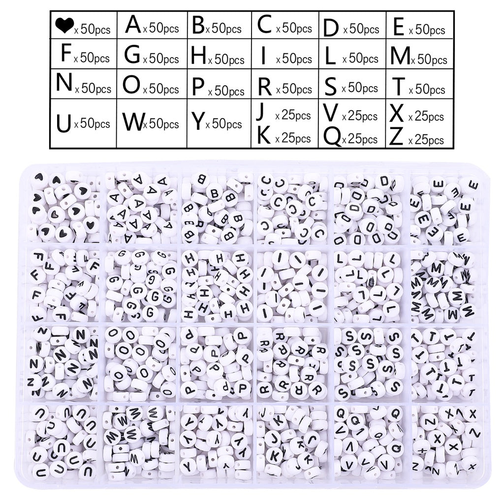 1BOX 26 Letter Acrylic Beads Heart & Cube Alphabet Digital Loose Spacer Beads For Jewelry Making Handmade DIY Bracelet