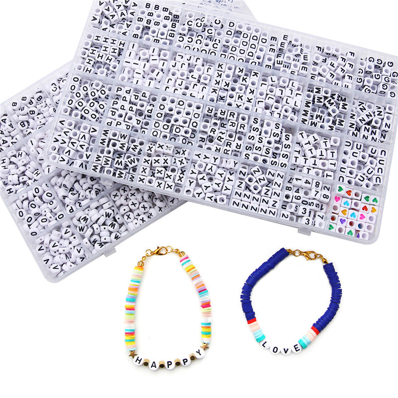 1BOX 26 Letter Acrylic Beads Heart & Cube Alphabet Digital Loose Spacer Beads For Jewelry Making Handmade DIY Bracelet