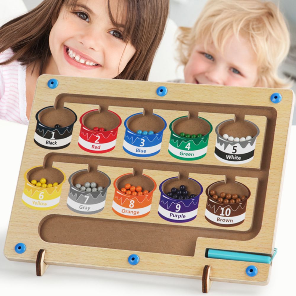 Treeyear Magnetic Color and Number Maze - Wooden Magnet Board Puzzles Toddler Activities Counting Matching Games