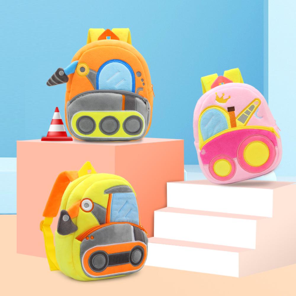 New Cute Cartoon Boy baby Excavator 3D Car Engineering Vehicle Plush Backpack Kids Kindergarten School Bag