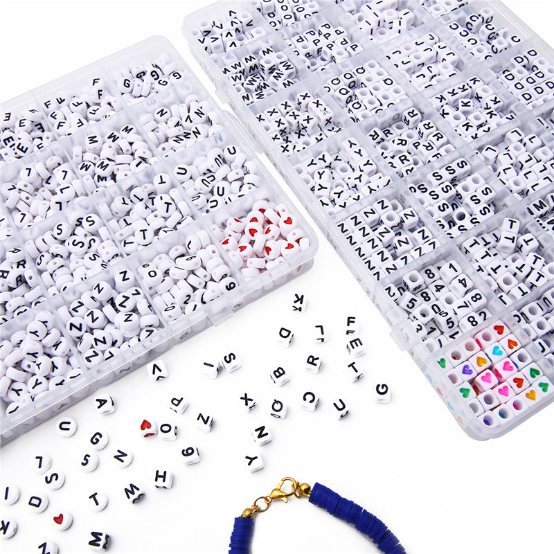 1BOX 26 Letter Acrylic Beads Heart & Cube Alphabet Digital Loose Spacer Beads For Jewelry Making Handmade DIY Bracelet