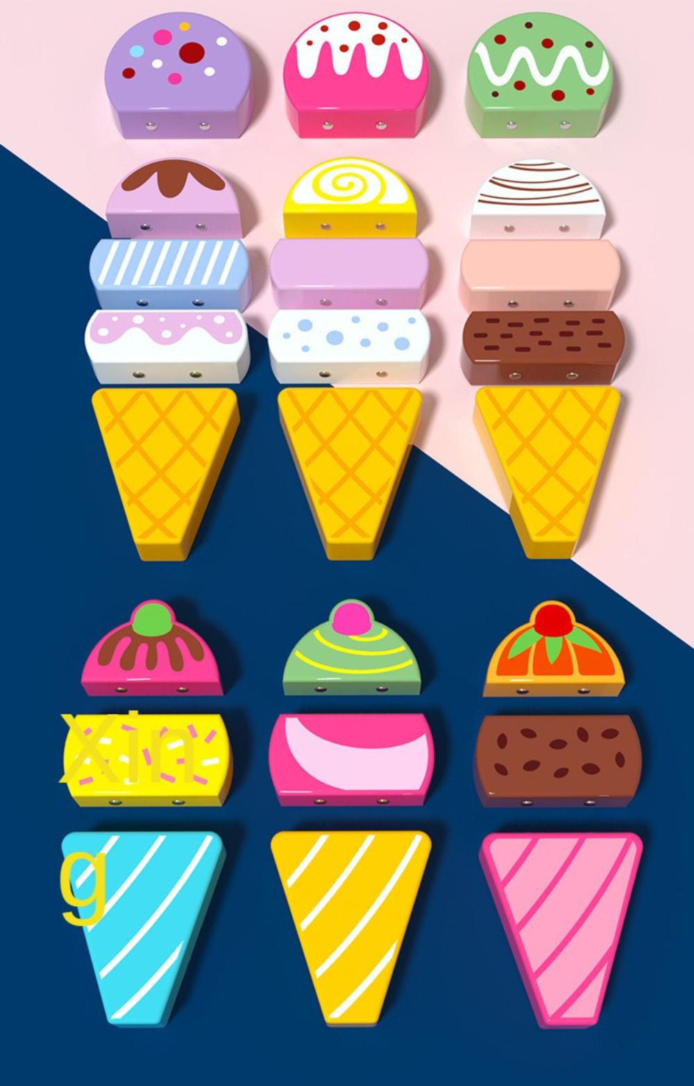 Ice Cream Toy for Toddlers - Montessori Toy for Toddler, Pretend Play Food Toys Wooden Toys for Baby- Rainbow