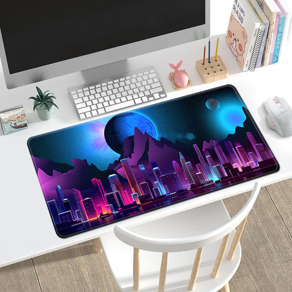 Retro Mousepad Neon Tokyo Street Pixel Art Purple Japanese Anime Skyline/city Desk Mat Gaming Mouse Pad