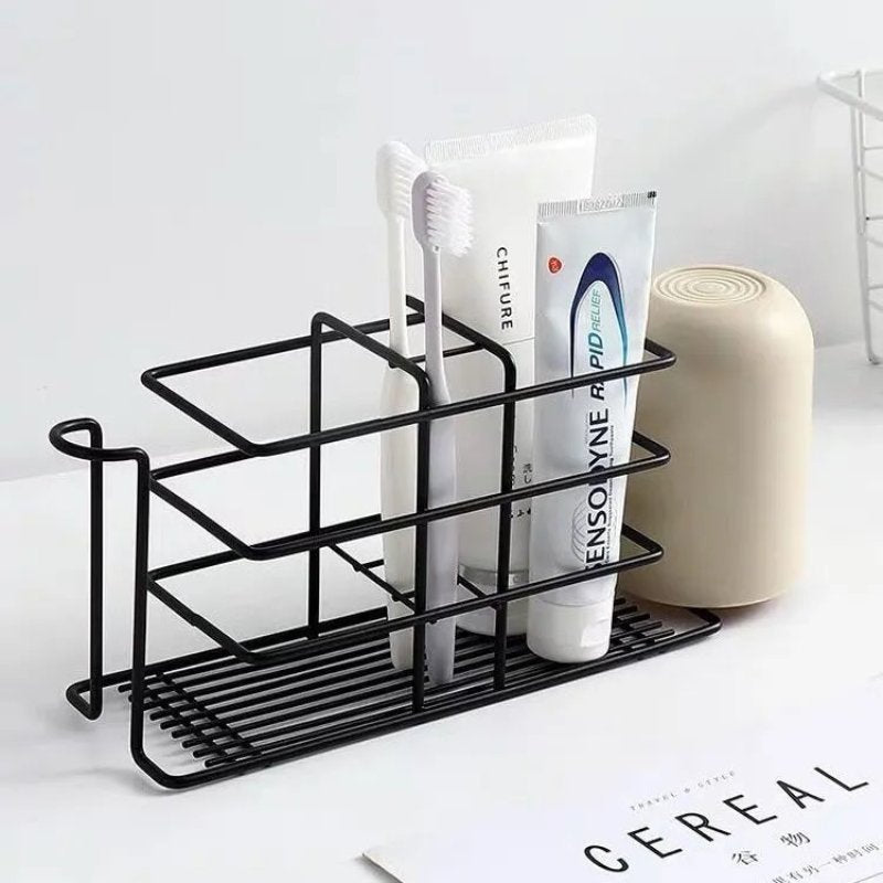 Non-Drilling Iron Toothbrush Holder Bathroom Cup Toothpaste Storage Rack Modern Nordic Wall Sticking Tray