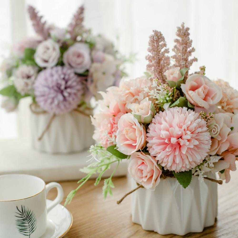 Fake Flowers with Vase, Artificial Flowers in Vase, Table Centerpieces for Dining Room, Silk Flower Arrangements Set