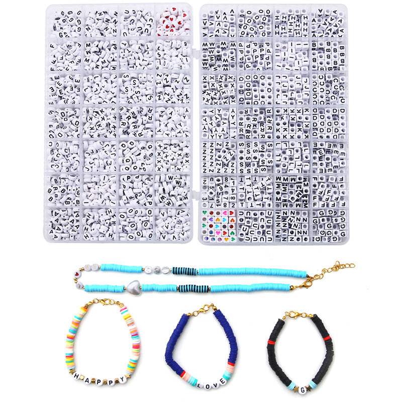 1BOX 26 Letter Acrylic Beads Heart & Cube Alphabet Digital Loose Spacer Beads For Jewelry Making Handmade DIY Bracelet
