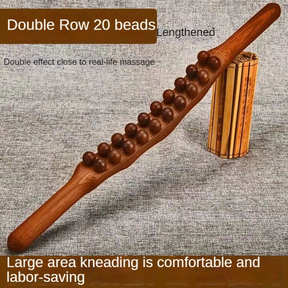 60CM 20 Beads Wooden Guasha Scraping Stick Massage Tools Anti Cellulite Massager for Shoulder Ultra Smooth Edge