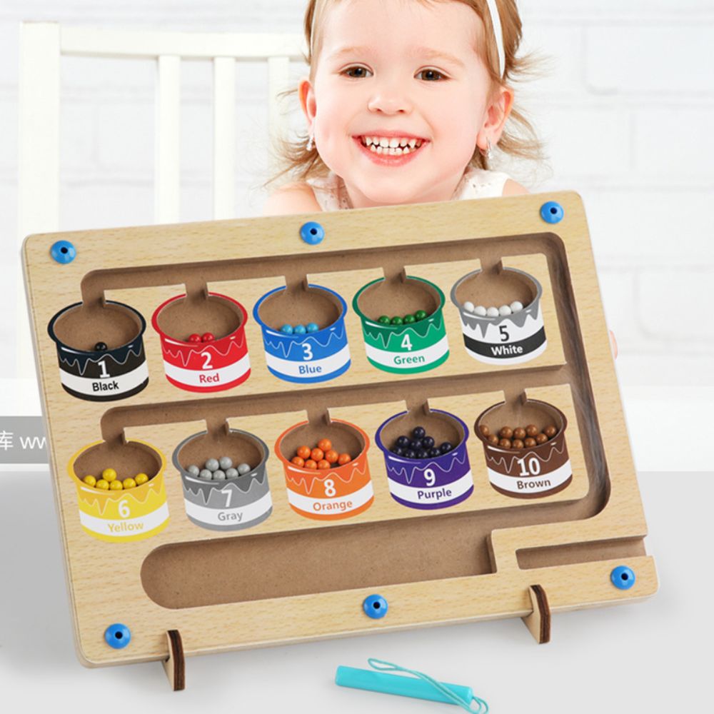 Treeyear Magnetic Color and Number Maze - Wooden Magnet Board Puzzles Toddler Activities Counting Matching Games