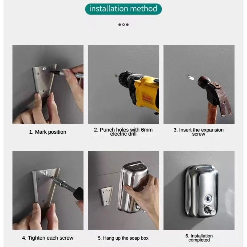 Wall Mount Stainless Steel Hand Soap Dispenser No-Drill Shampoo Shower Dispenser Non-Grip Wall Mounted Easy Installation