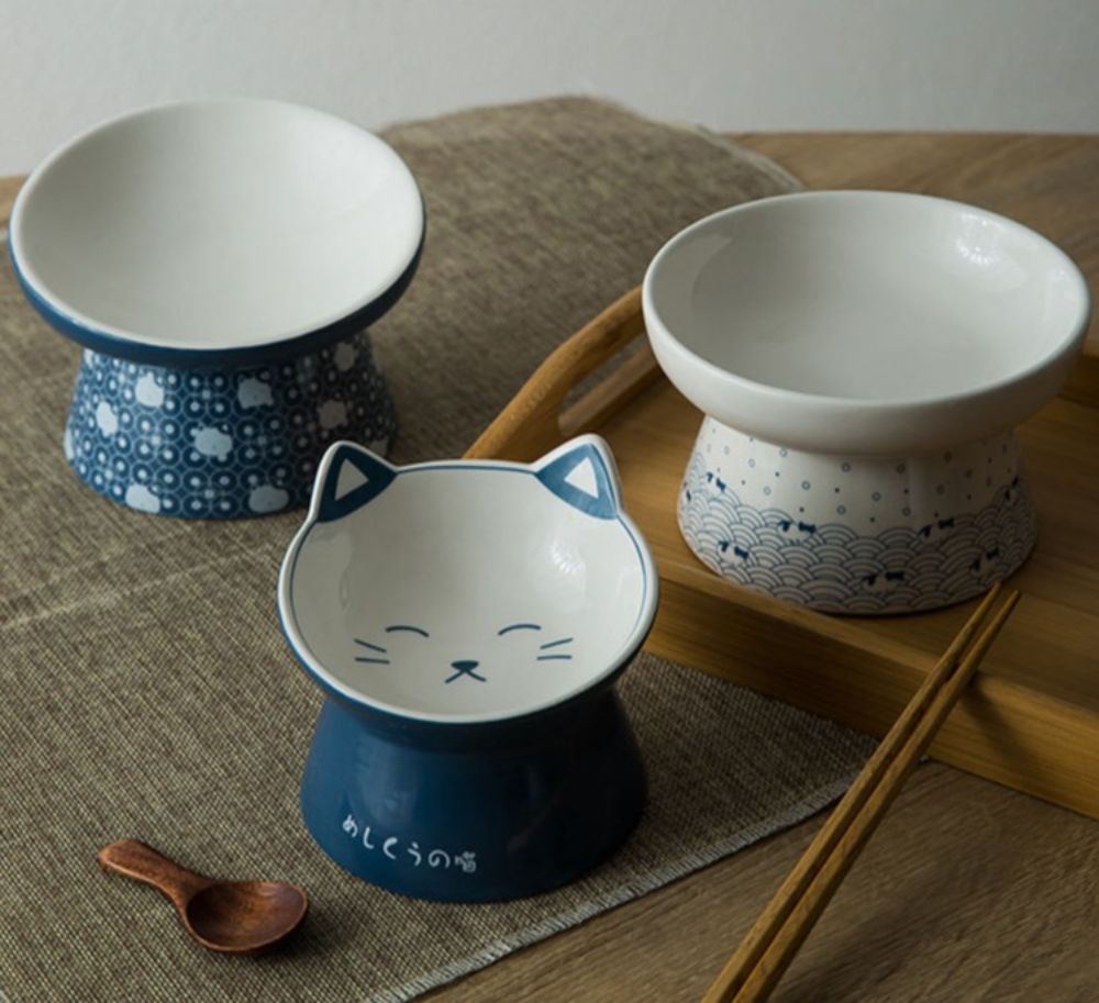 Japanese Style Ceramic Cat Bowl Double Food Dog Drinking Protect Cervical Spine Water Pet Supplies Bowl