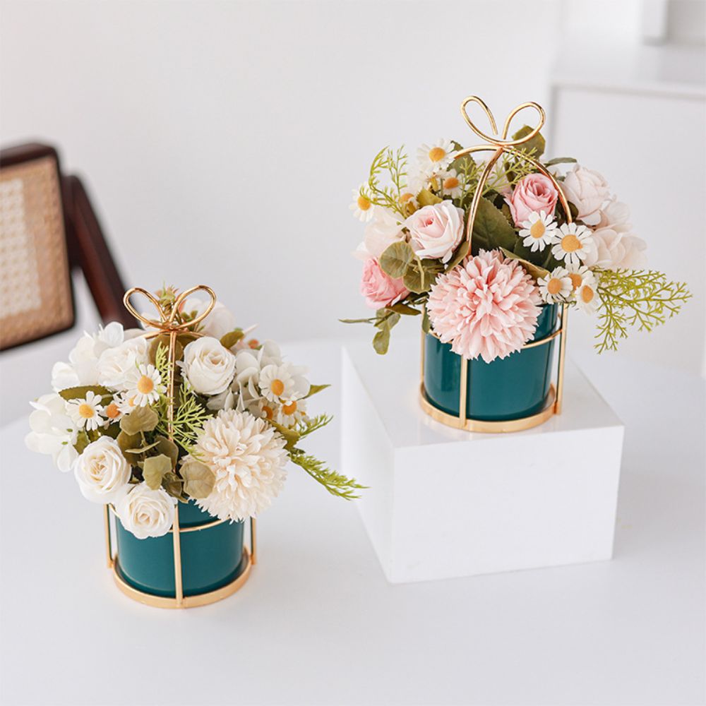 Nordic Artificial Flower Decoration Plastic Silk Flower Vase Home Decoration Furnishings Living Room Set Floral Set