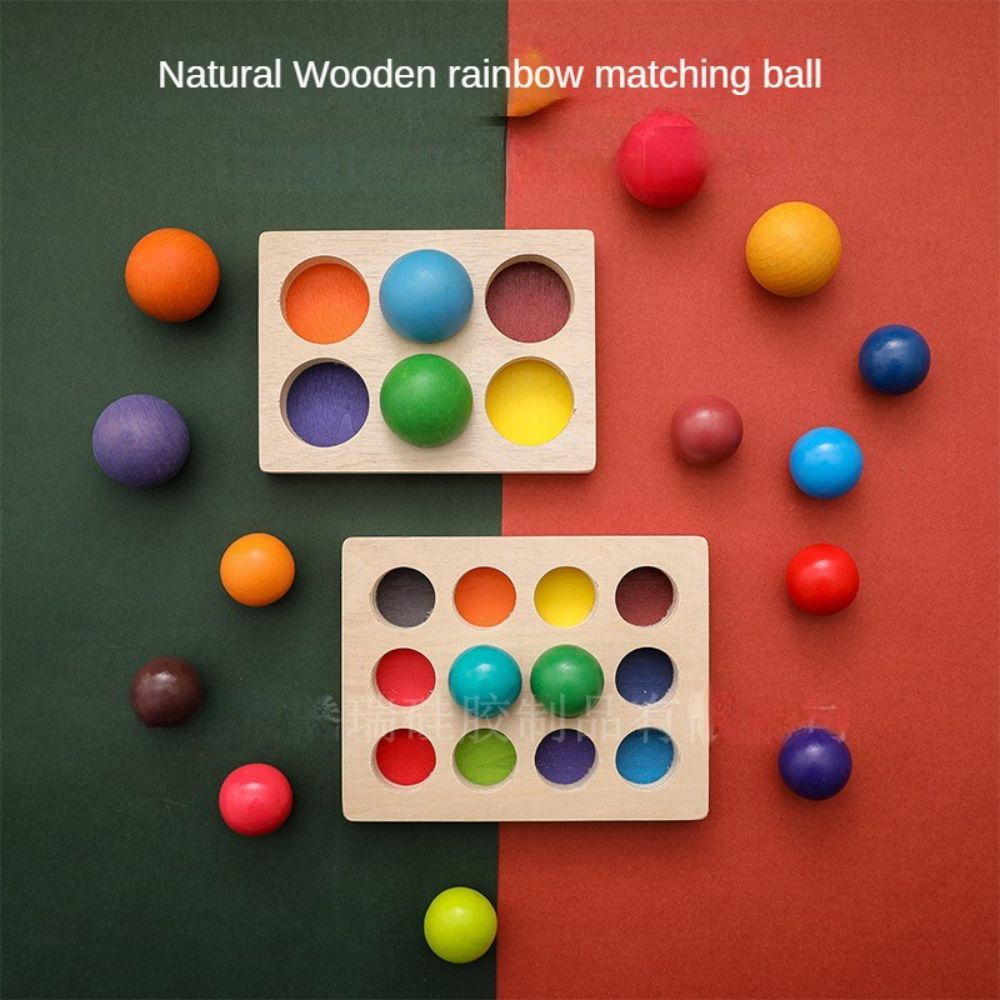Let's Make Wooden Toy Rainbow Matching Ball Safe Water Paint Color Cognition Toddler Early Education Toys