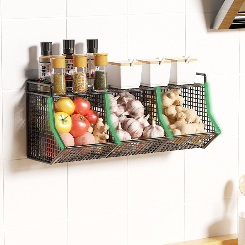 Kitchen Wall Hanging Basket Free Punching Onion Ginger Garlic Storage Rack Cross Three Grid Multi-functional Kitchen Spice Rack