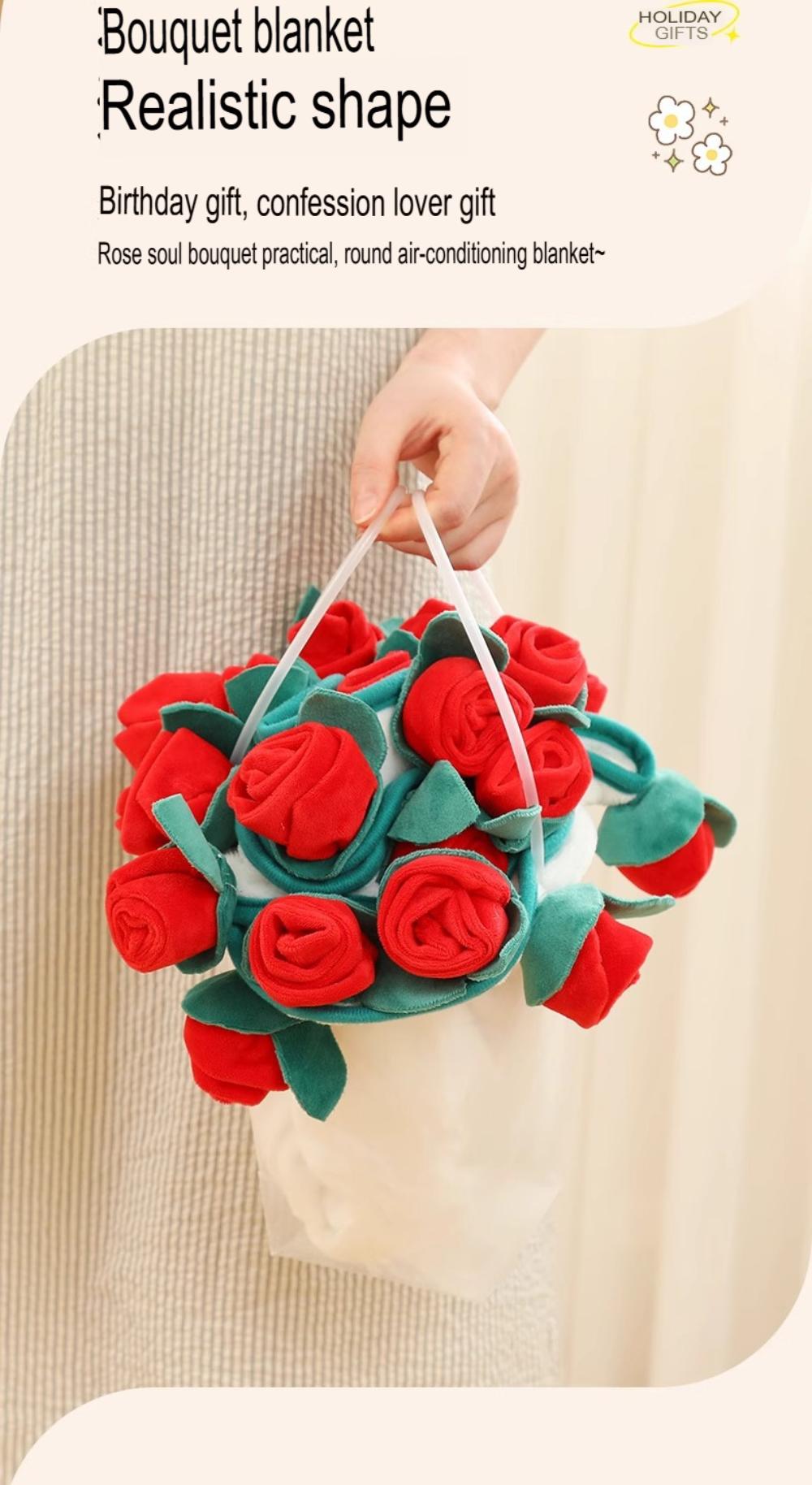 Woven Rose Flower Blanket Crochet Sofa Blanket Handmade Flower Bouquet Creative Teacher's Day Gift For Her