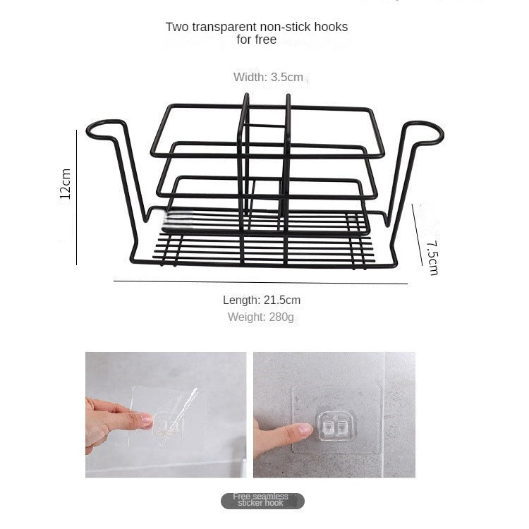 Non-Drilling Iron Toothbrush Holder Bathroom Cup Toothpaste Storage Rack Modern Nordic Wall Sticking Tray