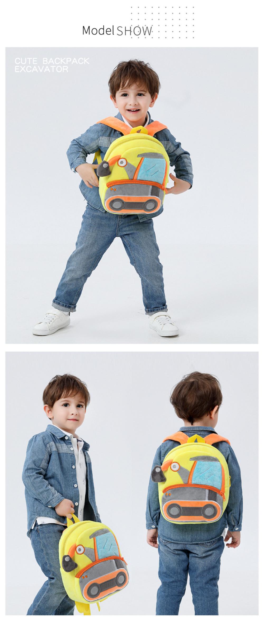 New Cute Cartoon Boy baby Excavator 3D Car Engineering Vehicle Plush Backpack Kids Kindergarten School Bag