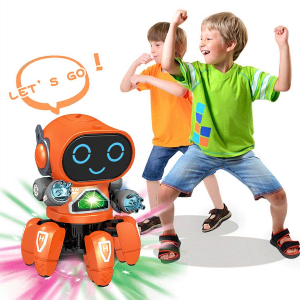 Dancing electric six claw fish steel robot light music toy remote control toy for children kids robot toy