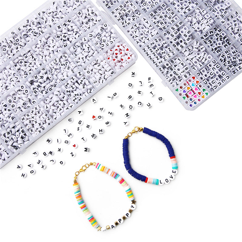 1BOX 26 Letter Acrylic Beads Heart & Cube Alphabet Digital Loose Spacer Beads For Jewelry Making Handmade DIY Bracelet