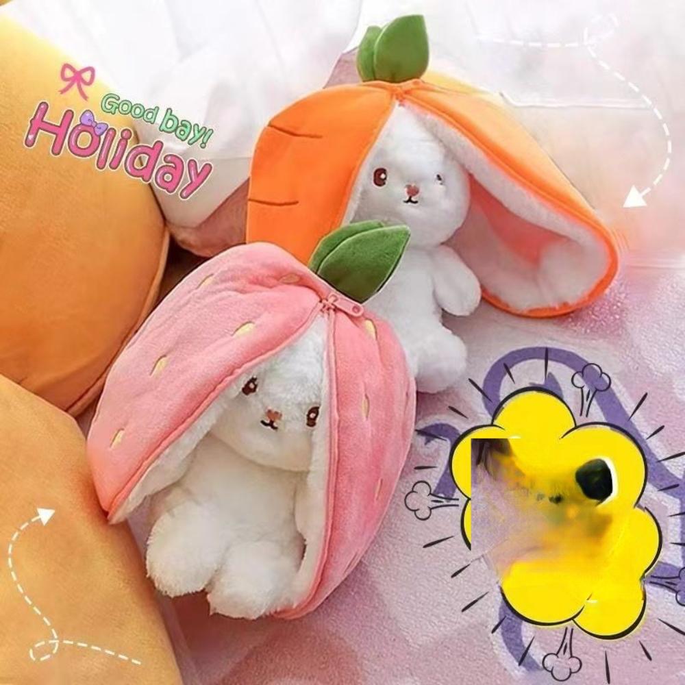 Strawberry Rabbit Bunny Plush Toy 2 in 1 Long Ear Rabbit Stuffed Doll Cosplay Carrot Fruit Stuffed Toy