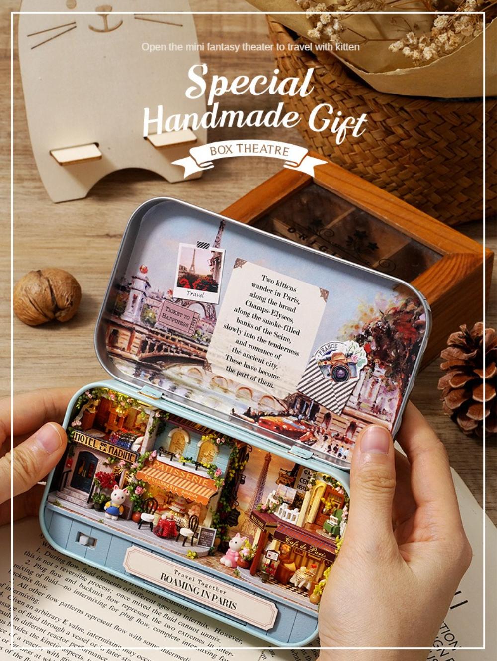 Diy Dollhouse Miniature Doll House Furniture Box Theatre Building Kit with Lights Model Toys for Children Birthday Gifts