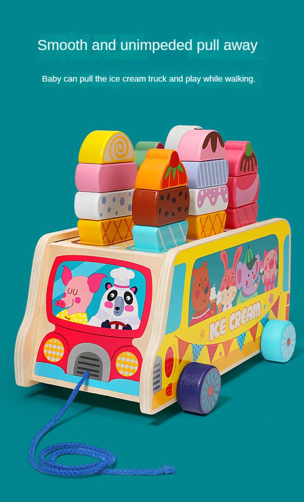 Ice Cream Toy for Toddlers - Montessori Toy for Toddler, Pretend Play Food Toys Wooden Toys for Baby- Rainbow