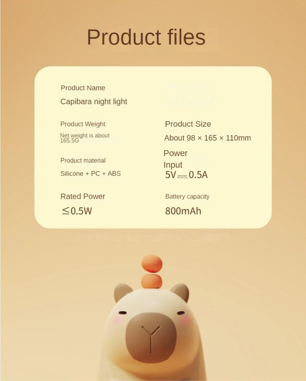 Capybara Night Light, Soft Light Capybara Shape Guinea Pig Night Light, Cute Touch Control Silicone USB Rechargeable