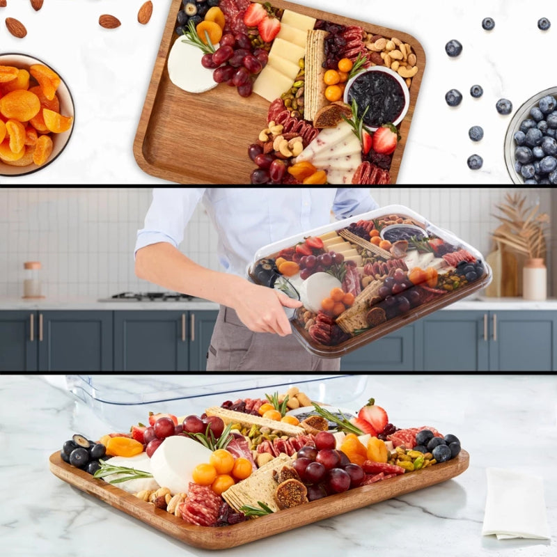 Large Charcuterie Plate with Lid, Easy to Carry Outdoor Clean Charcuterie Box,Meat Fruit Serving Tray Cheese Board Cheese Board with Clapboard, Bachelor Party, Holiday, Christmas