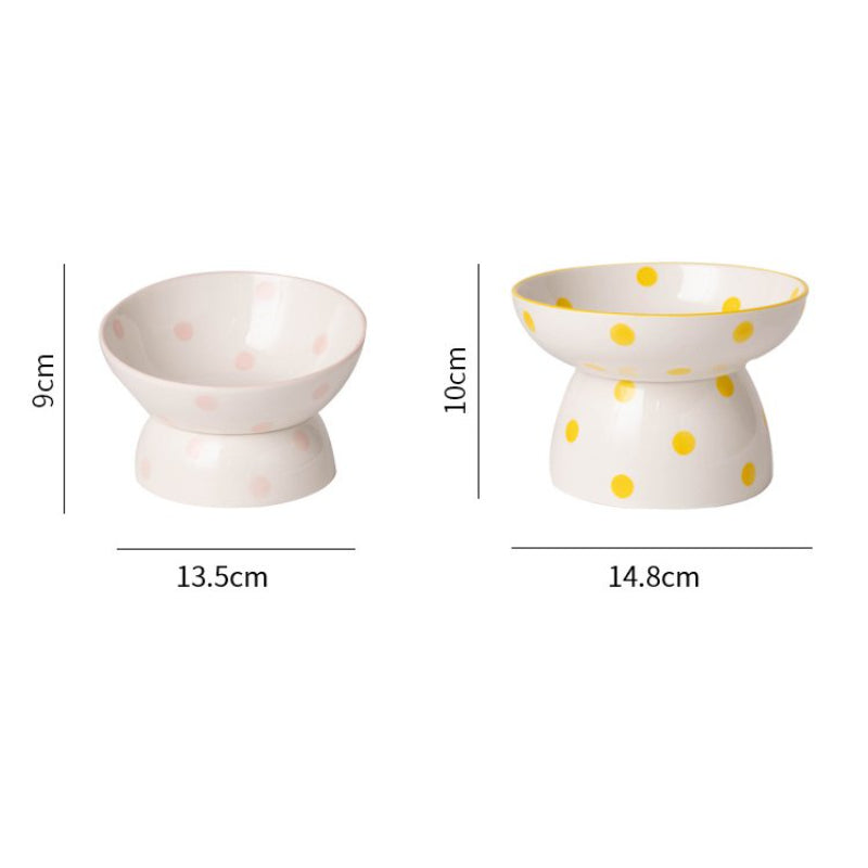 Neck Protection Pet Bowl Hepburn Style Polka Dot Cat Bowl Ceramic High-Foot Spine Protection Pet Bowl Oblique Cat Bowl