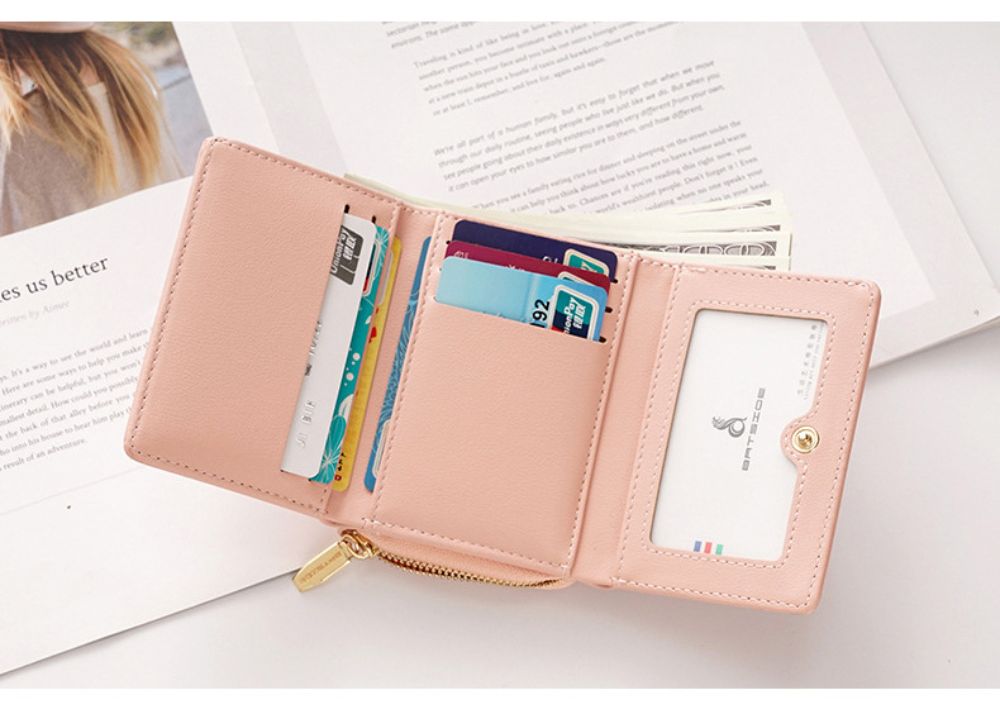 New Korean Women's Square Wallet Three-fold Multi-function Card Holder Buckle Zipper Cartoon Rabbit Coin Purse