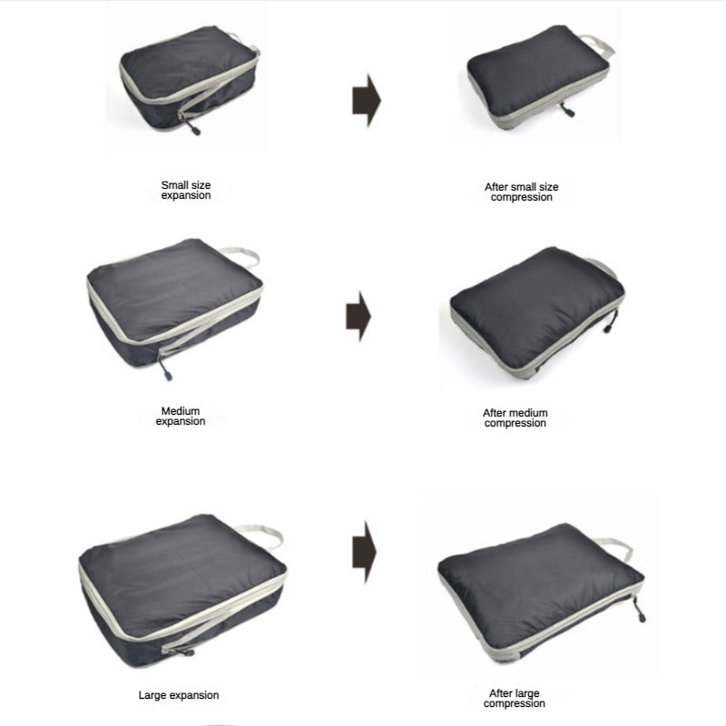 3 Packs Travel Compression Packing Cubes Set Zipper Nylon Portable Luggage Clothes Organizer Storage Bags