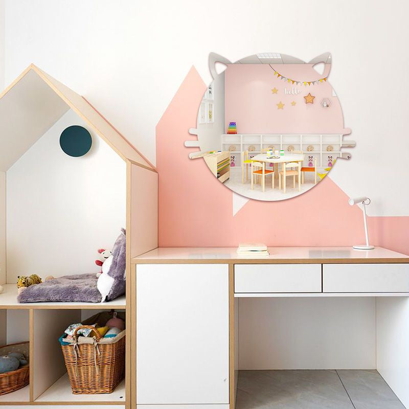 Cartoon Cute Mirror Bathroom Sticker Wall Self-adhesive Piece Mirror Bathroom Vanity Makeup Mirror No Punch Decorative Acrylic Soft Mirror