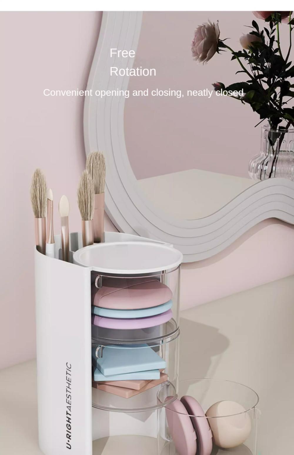 Makeup Egg Makeup Brush 2-in-1 Storage Box Dustproof Rotating Multi-layer Powder Puff Beauty Eyebrow Pencil Eyeliner