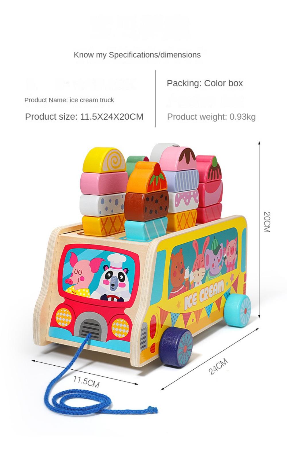 Ice Cream Toy for Toddlers - Montessori Toy for Toddler, Pretend Play Food Toys Wooden Toys for Baby- Rainbow