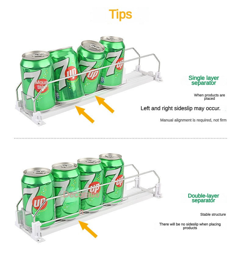 Drink Organizer for Fridge Self-Sliding Soda Can Dispenser with Locking Design 3 Rows Fridge Drink Dispenser Adjustable Width