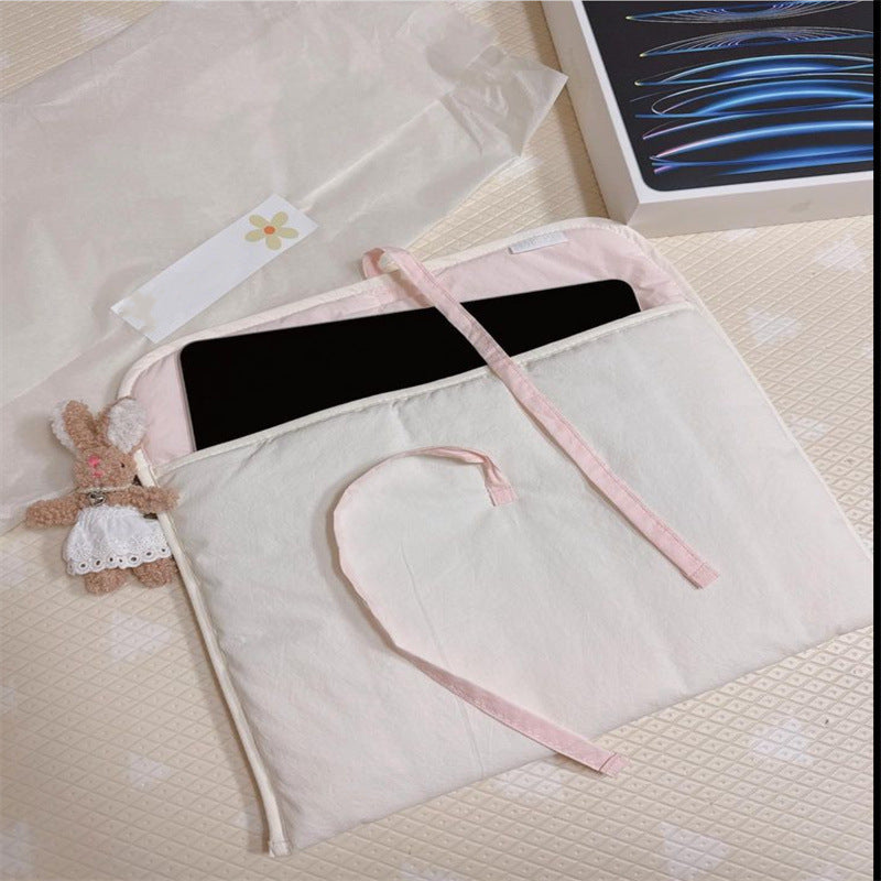 Laptop Bag Ins Korean Ballet Style Pink Bow Quilted Shock-Proof Liner Bag Suitable for 9.7 10 11 13-Inch