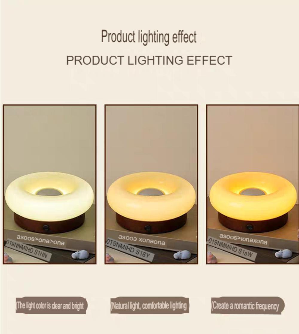 Internet Celebrity Ins Donut Touch Table Lamp Bauhaus Design Bedroom Bedside Ambience Light Solid Wood Charging Lamp