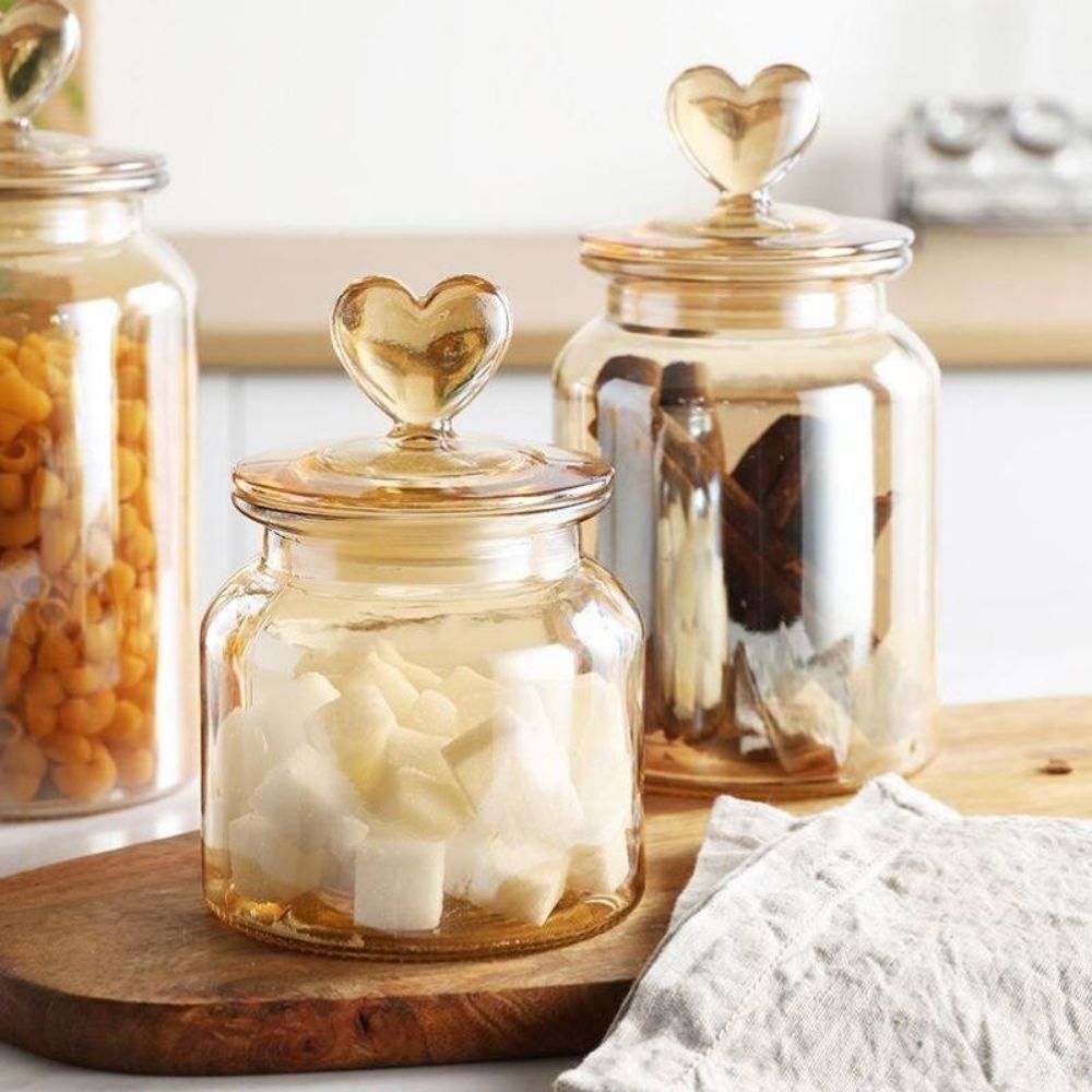 Glass Airtight Jar Creative Love Storage Transparent Amber High-Value Snacks Candy Bottle Home Life Household Daily Use