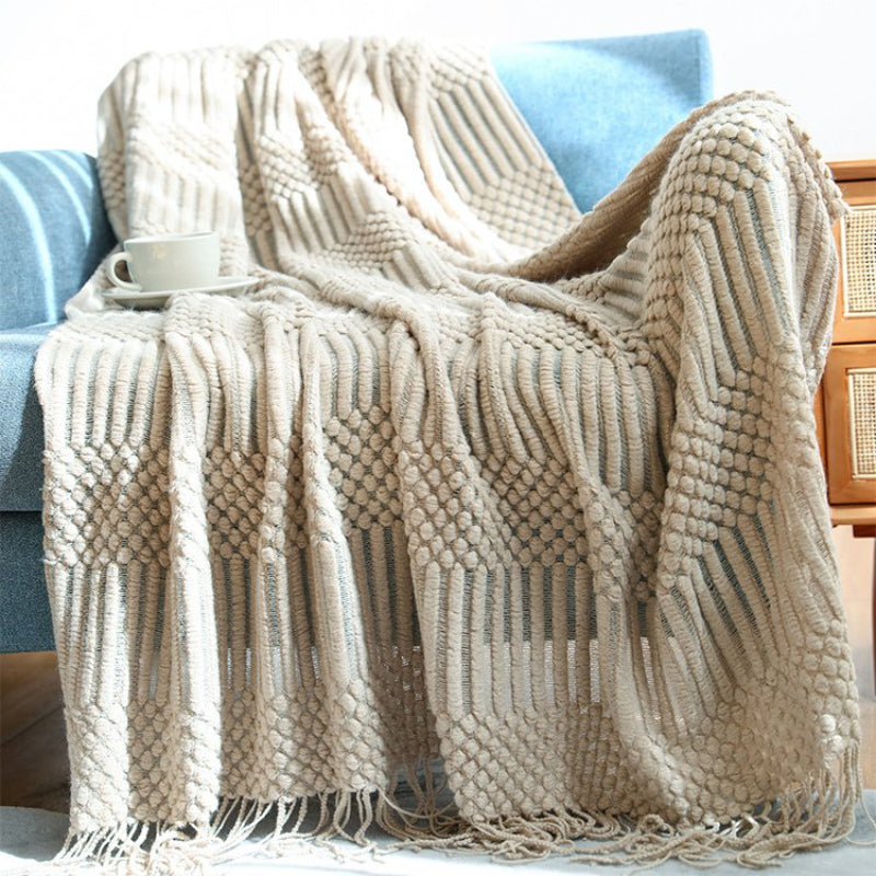 Nordic Sofa Blanket Knitted Blanket Home Throw Blanket With Tassel Comfortable Feel Breathable Skin-friendly Imitation Cashmere Wool