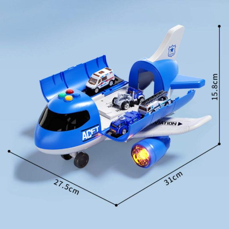 2-in-1 Large Cargo Airplane Toy Transporter with 4 Mini Cars & Road Signs, Educational Vehicle Playset for Kids, Interactive Learning Gift for Boys & Girls