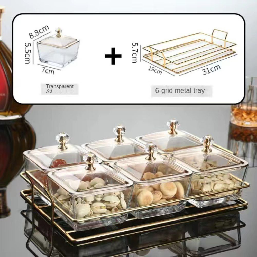 Fruit Plate Glass Compartment with Lid Household Living Room Candy Dried Fruit Tray Melon Seeds Snack Dish/ Glass Serving Tray