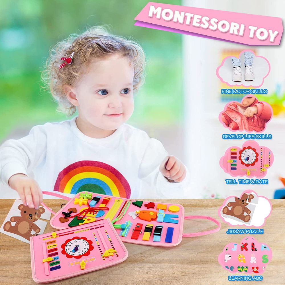 Kid Basic Life Skills Toys Montessori Busyboard Sensory Toys Toddlers Buckle Training Development Self-care Ability