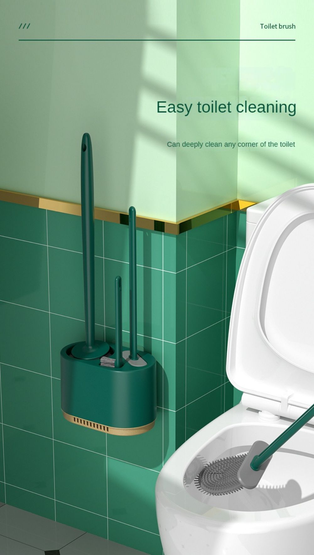 3pcs/set Wall Hanging Soft TPR Toilet Brush with Holder Set Luxury Silicone Handle Bristles Bathroom Cleaner Durable WC