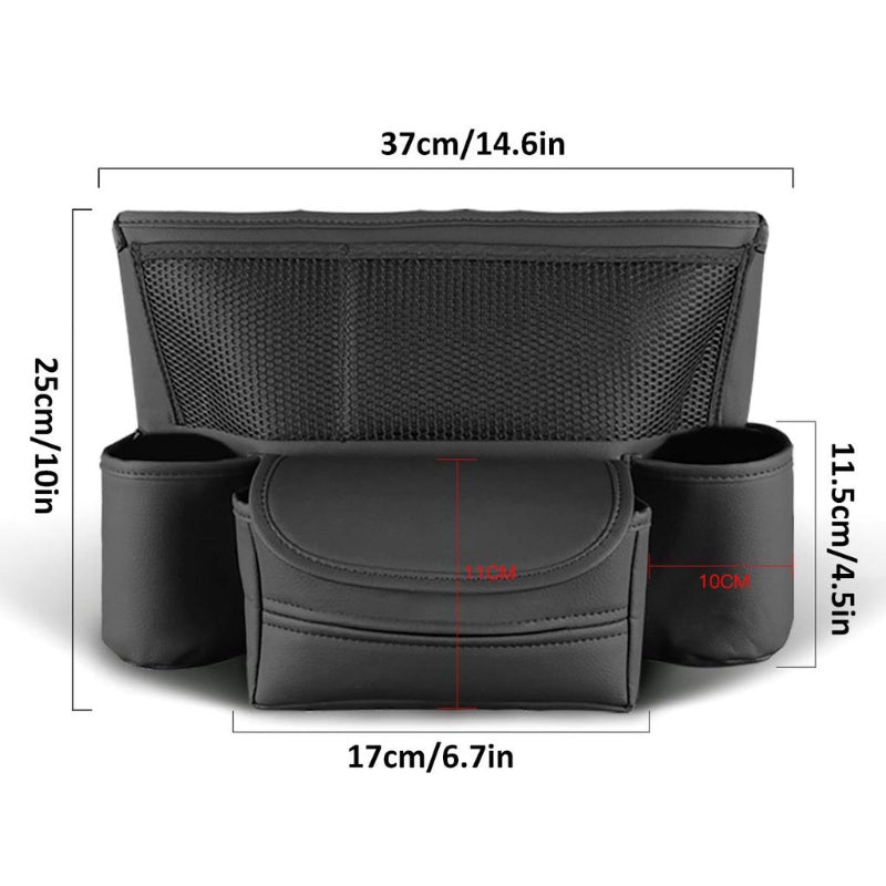 Car Seat Back Organizer Durable Leather Car Handbag Holder Between Seats with 2 Cup Holders