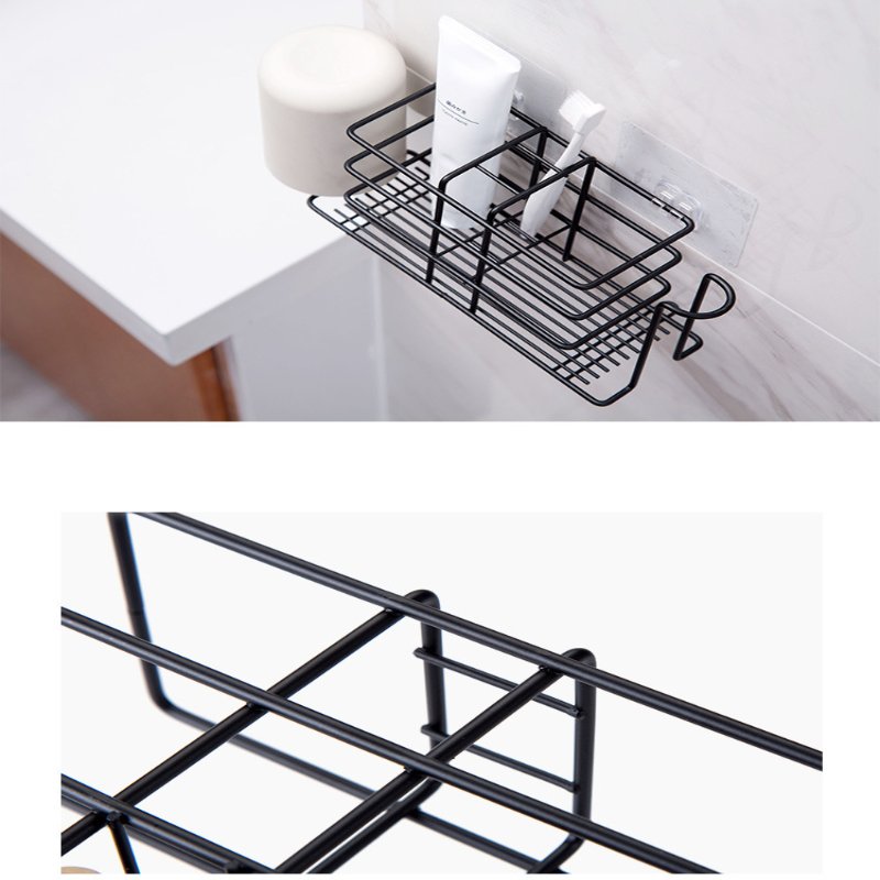 Non-Drilling Iron Toothbrush Holder Bathroom Cup Toothpaste Storage Rack Modern Nordic Wall Sticking Tray