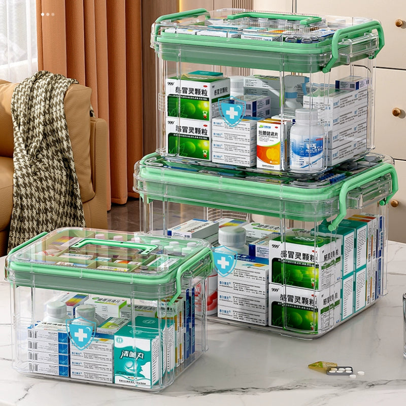 Transparent Visible First Aid Box Multifunctional Household Double Layer High-capacity Medical Box Multilayer Family Packaging Antigen Medicine Storage Box Mask Holder