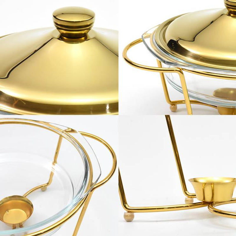 2.0L Round Glass Dining Stove Hotel Restaurant Suitable Food Heater Buffet Alcohol Pot