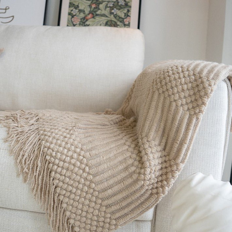 Nordic Sofa Blanket Knitted Blanket Home Throw Blanket With Tassel Comfortable Feel Breathable Skin-friendly Imitation Cashmere Wool