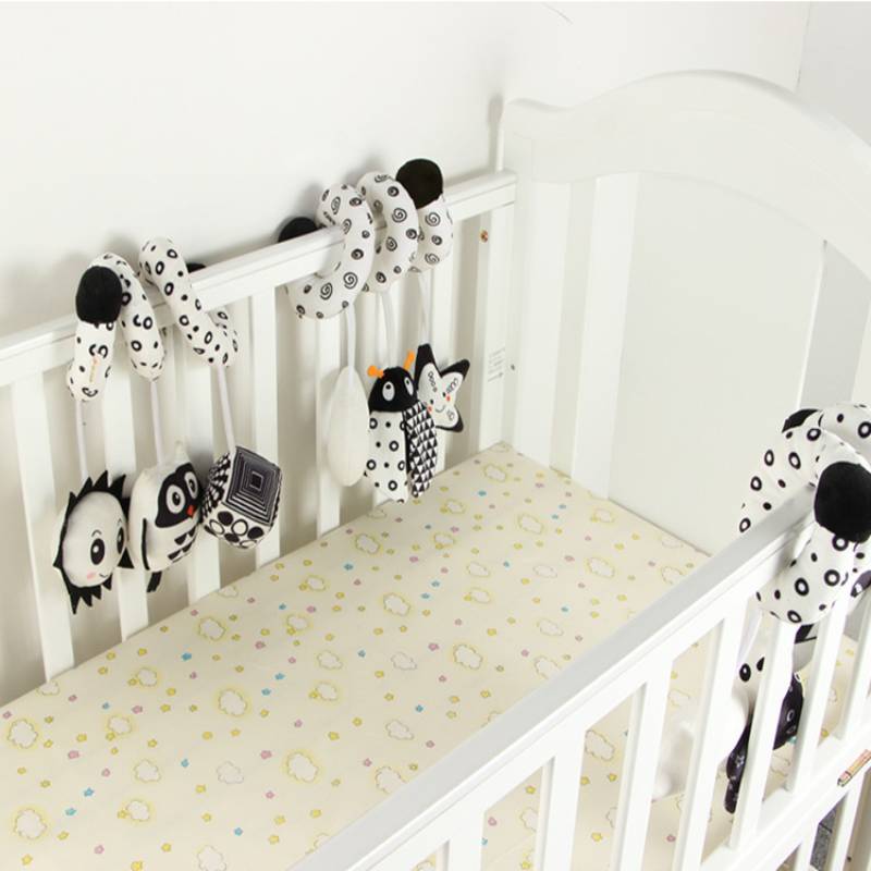 Baby Crib Toy Crib Bed Stroller Stretch Spiral Plush Toys Cartoon Animal Crib Winding Rattle Toys for Infant 0-12 Months
