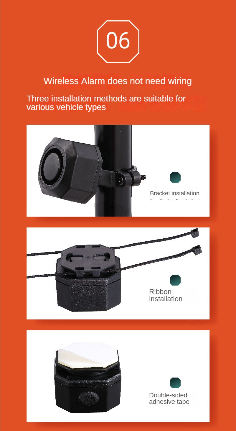Rechargeable Bike Security Alarm Anti-Theft with Remote 110dB Loud Wireless Vibration Motion Sensor Vehicle Security