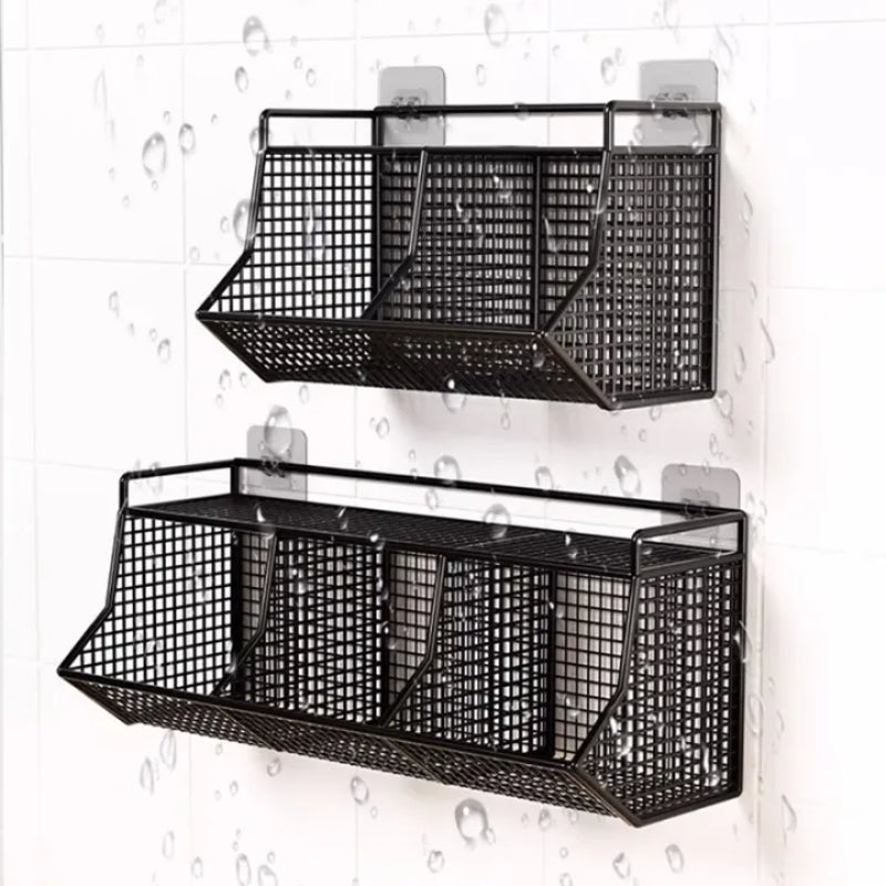 Kitchen Wall Hanging Basket Free Punching Onion Ginger Garlic Storage Rack Cross Three Grid Multi-functional Kitchen Spice Rack